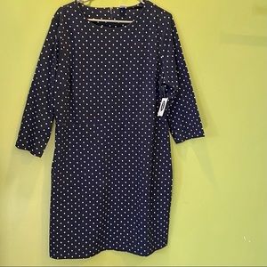 Blue & Tan Polka Dot Long-sleeve Sheath Dress NWT